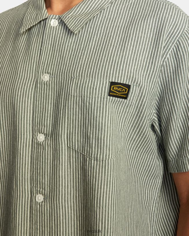 balsam green Dayshift Stripe II Short Sleeve Shirt Men L888X1055 RVCA Clothing