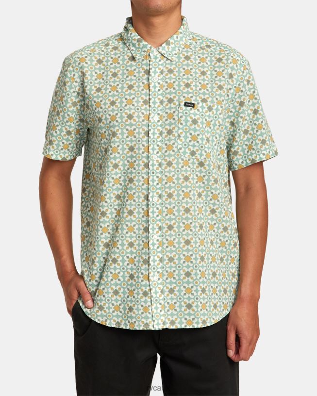 green haze Vacationist Short Sleeve Shirt Men L888X8 RVCA Clothing