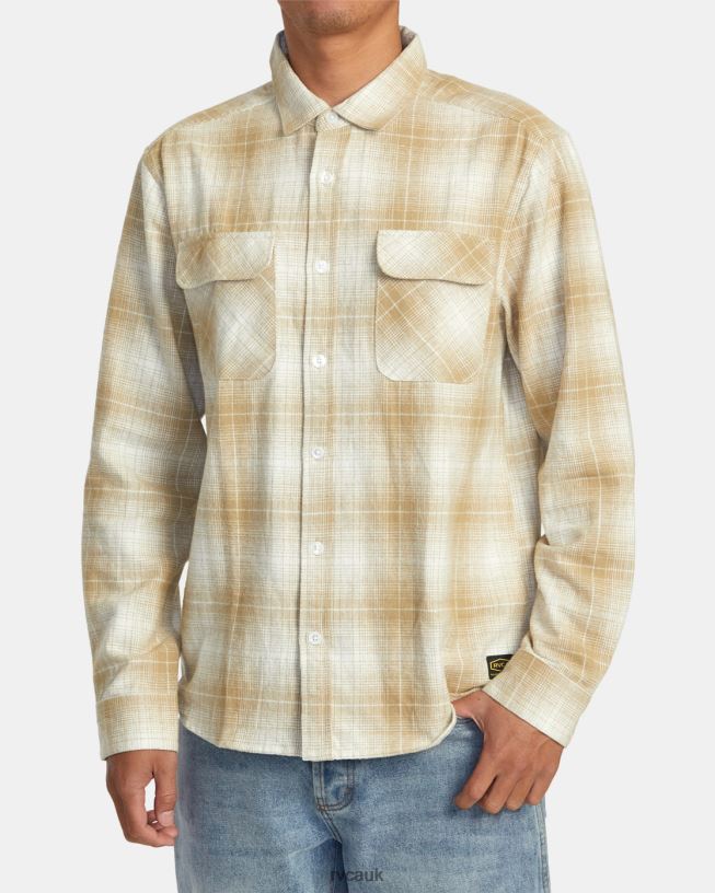 khaki Dayshift Flannel Long Sleeve Shirt Men L888X457 RVCA Clothing