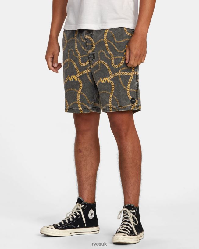 black/gold Escape Print Elastic Waist Walkshorts 17 Men L888X500 RVCA Clothing