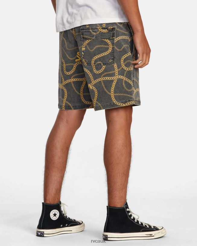 black/gold Escape Print Elastic Waist Walkshorts 17 Men L888X500 RVCA Clothing