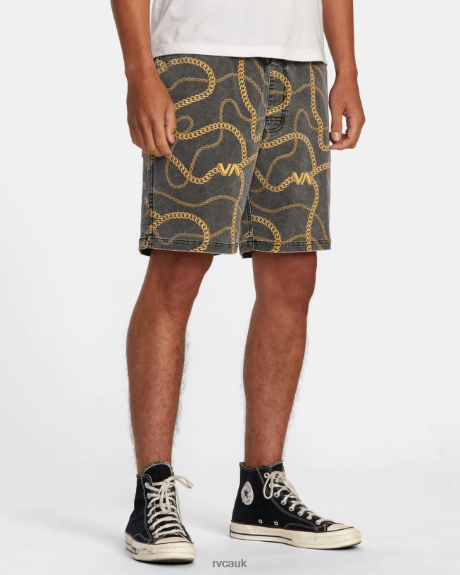 black/gold Escape Print Elastic Waist Walkshorts 17 Men L888X500 RVCA Clothing