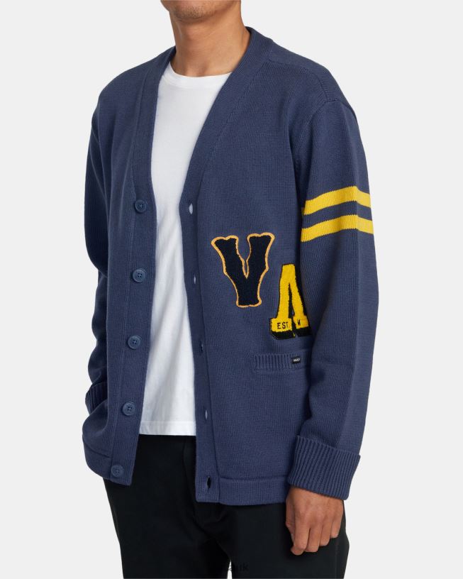 moody blue Letterman Sweater Men L888X531 RVCA Clothing