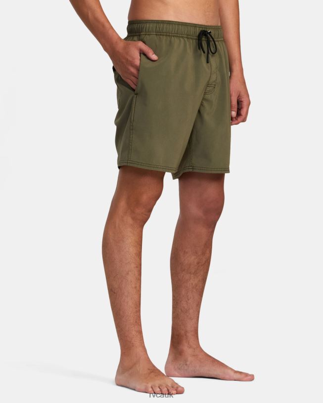 olive VA Pigment Elastic Waist Boardshorts 17 Unisex L888X965 RVCA Bottoms