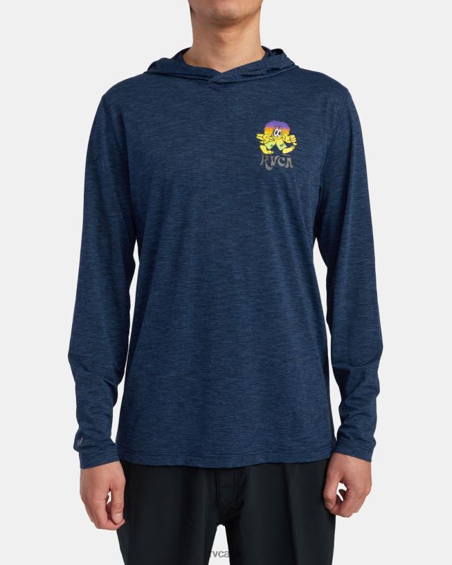 navy heather Surf Print Rashguard Hoodie Unisex L888X590 RVCA Clothing