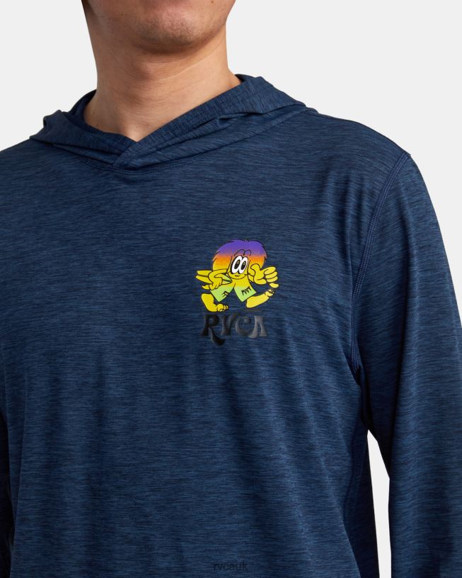 navy heather Surf Print Rashguard Hoodie Unisex L888X590 RVCA Clothing