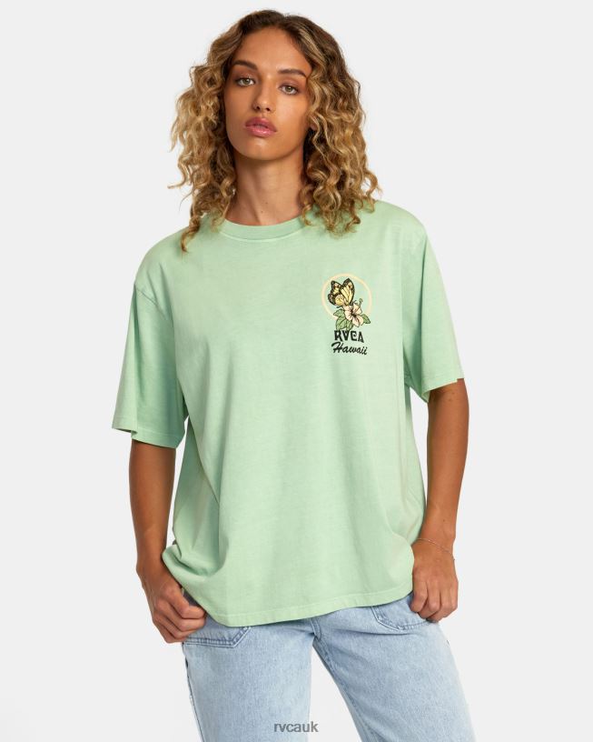 seafoam Hibiscus Hawaii Tee Women L888X240 RVCA Clothing