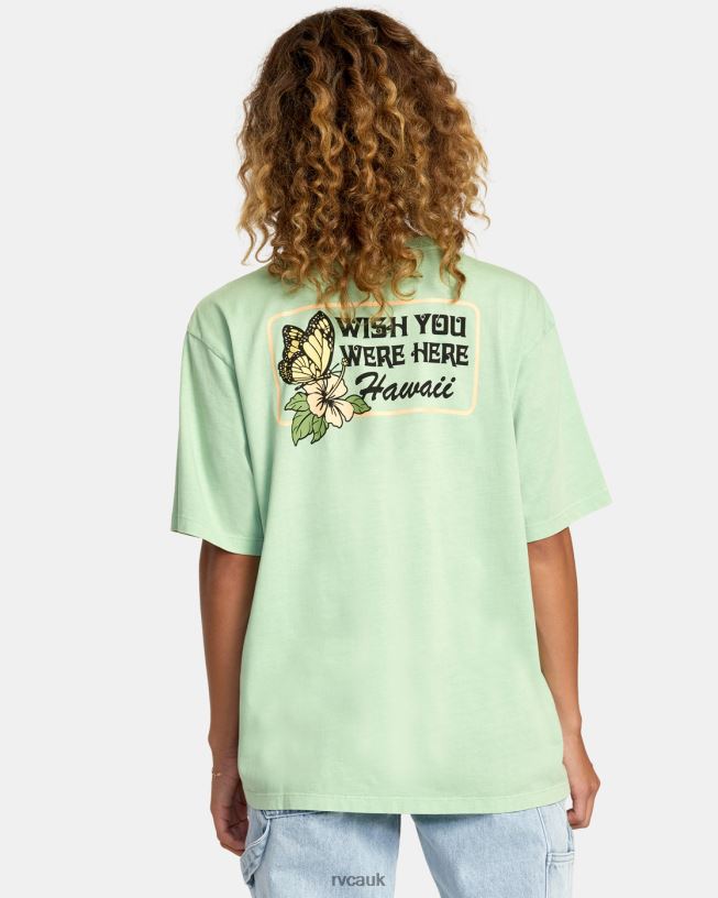 seafoam Hibiscus Hawaii Tee Women L888X240 RVCA Clothing
