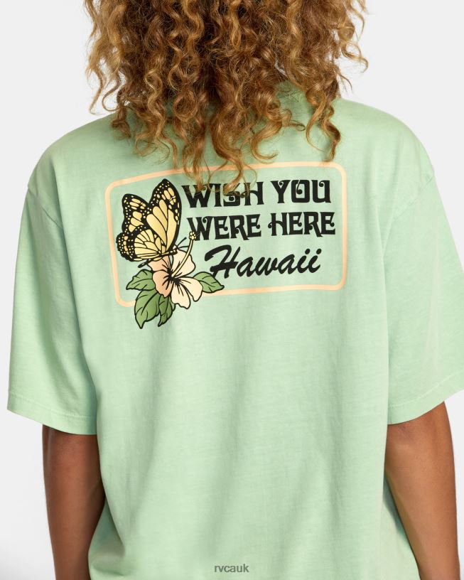 seafoam Hibiscus Hawaii Tee Women L888X240 RVCA Clothing