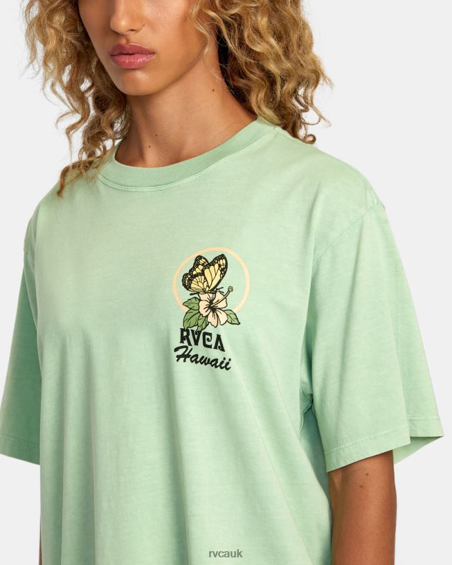 seafoam Hibiscus Hawaii Tee Women L888X240 RVCA Clothing