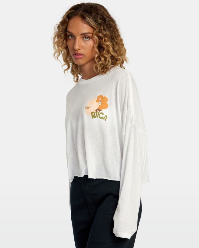 vintage white Retro Hibiscus Long Sleeve Tee Women L888X1114 RVCA Clothing
