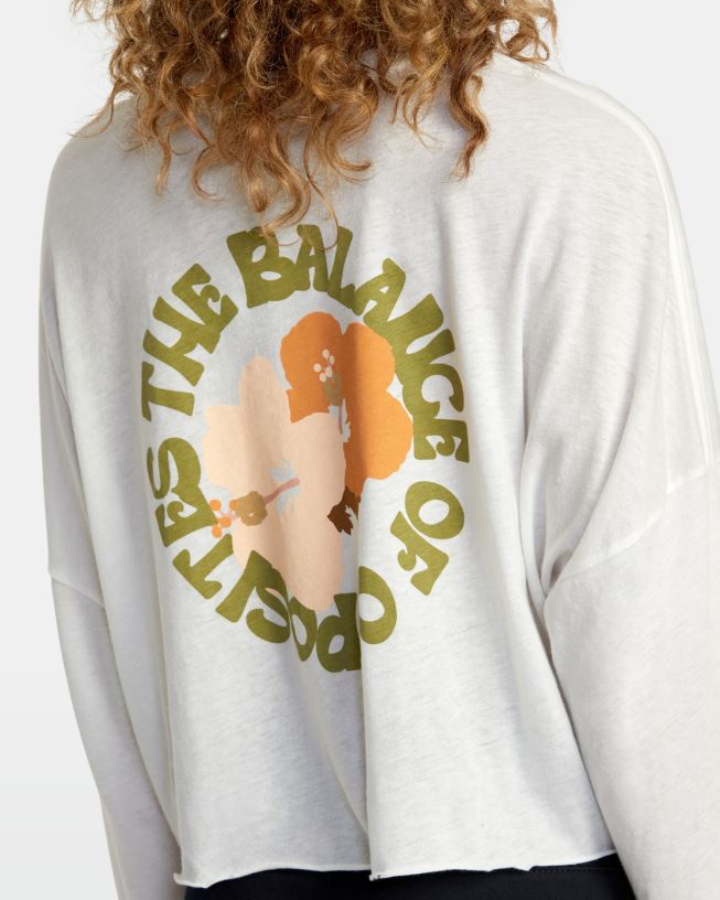 vintage white Retro Hibiscus Long Sleeve Tee Women L888X1114 RVCA Clothing