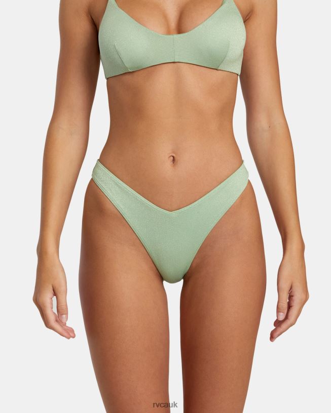 seafoam Solid Lurex High Leg Bikini Bottoms Women L888X1146 RVCA Swim