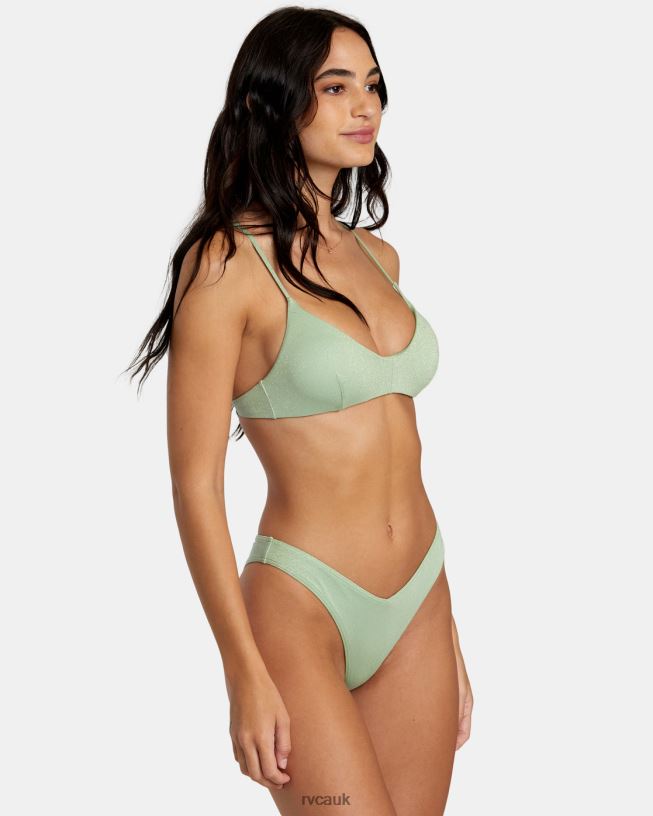 seafoam Solid Lurex High Leg Bikini Bottoms Women L888X1146 RVCA Swim