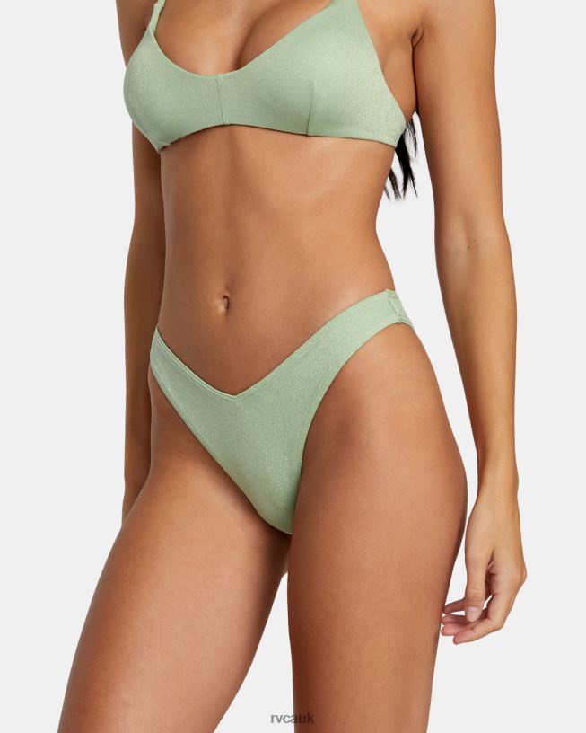 seafoam Solid Lurex High Leg Bikini Bottoms Women L888X1146 RVCA Swim