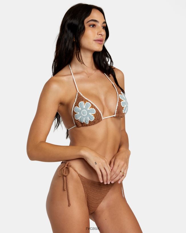 sienna Cotton Crochet Halter Triangle Bikini Top Women L888X1159 RVCA Swim